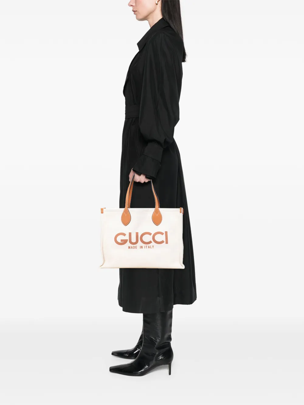 Pre-owned Gucci 2016-2025 Large Canvas Logo Tote Bag In Brown