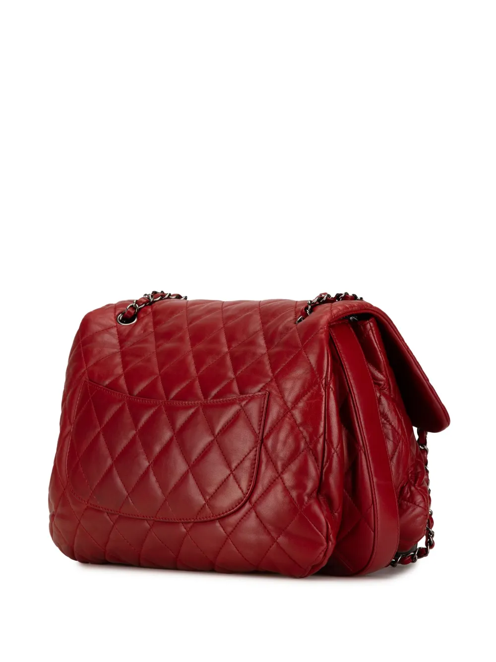 Pre-owned Chanel 2011 Maxi Lambskin 3 Accordion Flap Shoulder Bag In Red