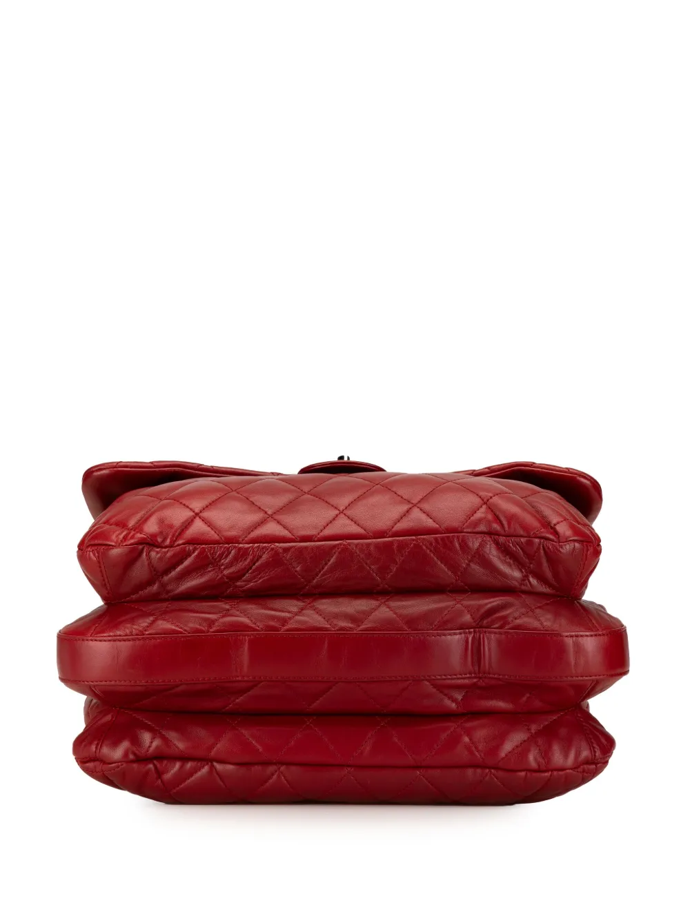 Pre-owned Chanel 2011 Maxi Lambskin 3 Accordion Flap Shoulder Bag In Red