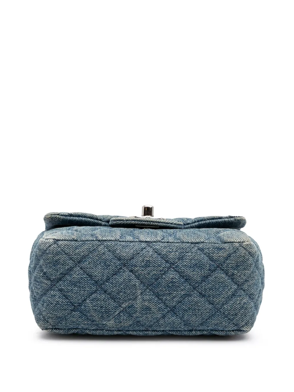 Pre-owned Chanel 2020 Mini Square Cc Quilted Denim Single Flap Crossbody Bag In Blue