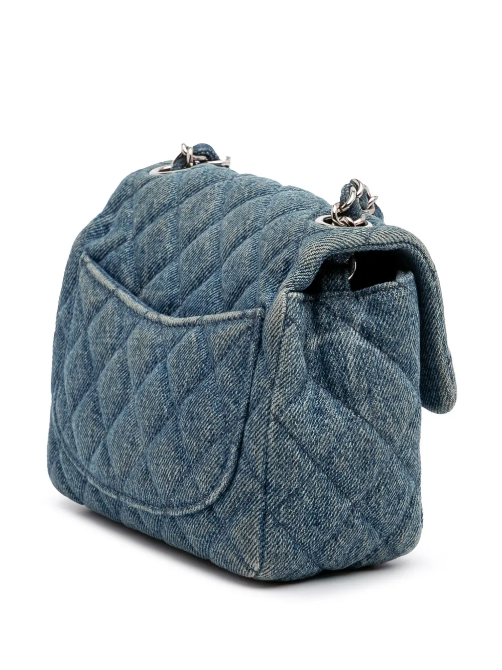 Pre-owned Chanel 2020 Mini Square Cc Quilted Denim Single Flap Crossbody Bag In Blue