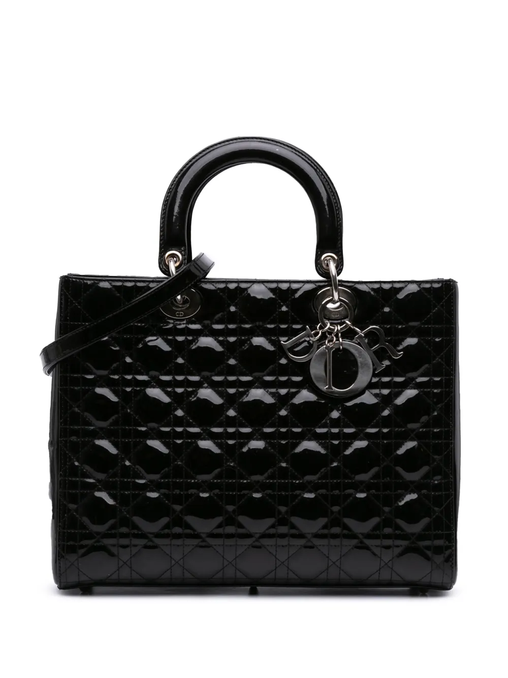 Christian Dior Pre-Owned 2011 ラージ パテント カナージュ レディ ディオール サッチェルバッグ - ブラック Christian Dior Pre-Owned 2011 ラージ パテント カナージュ レディ ディオール サッチェルバッグ - ブラック