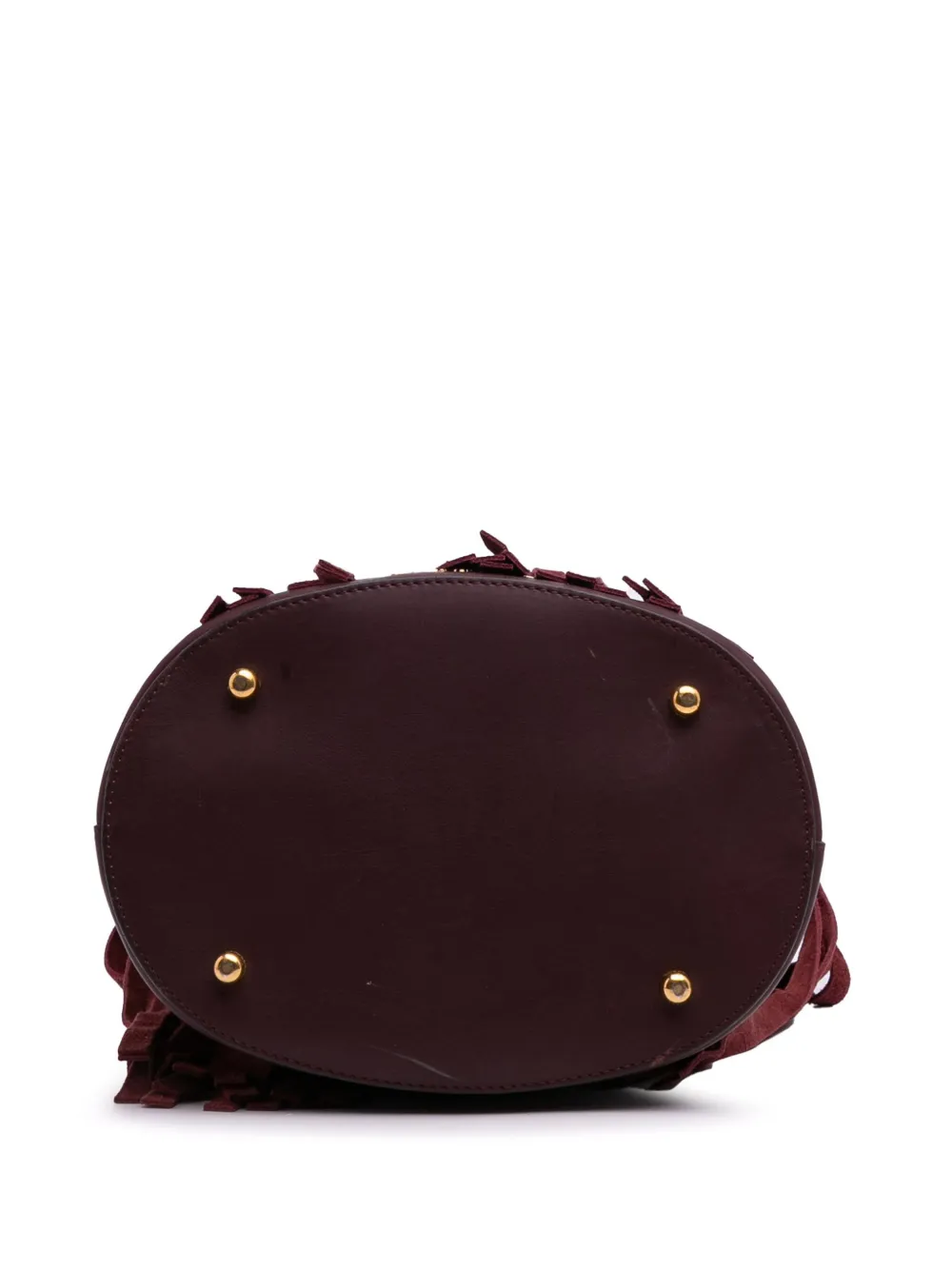 Pre-owned Burberry 2000-2017 House Check Canvas And Suede Fringe Bucket Bag In Red