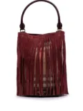 Burberry Pre-Owned 2000-2017 House Check Canvas and Suede Fringe bucket bag - Red