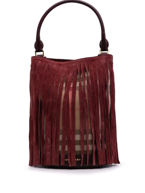 Burberry Pre-Owned 2000-2017 House Check Canvas and Suede Fringe bucket bag