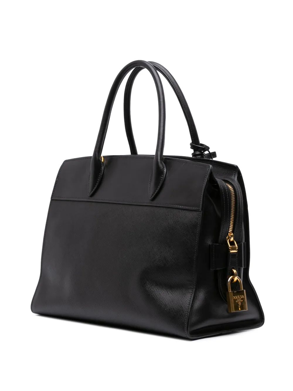 Pre-owned Prada 2000-2025 Saffiano And City Calf Esplanade Satchel In Black