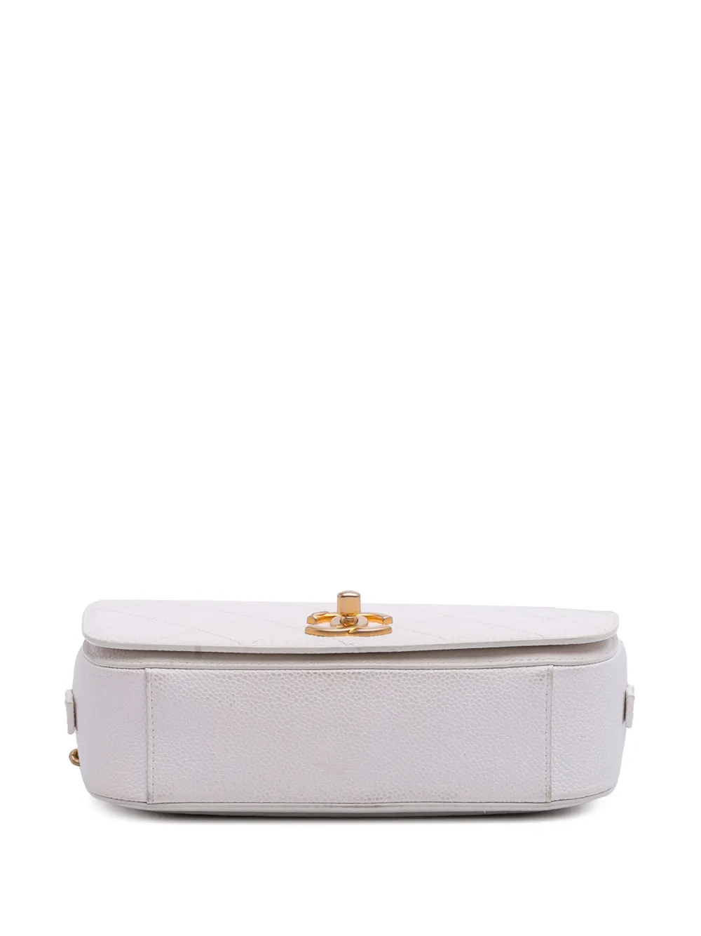 Pre-owned Chanel 2019 Cc Quilted Caviar Turnlock Full Flap Crossbody Bag In White