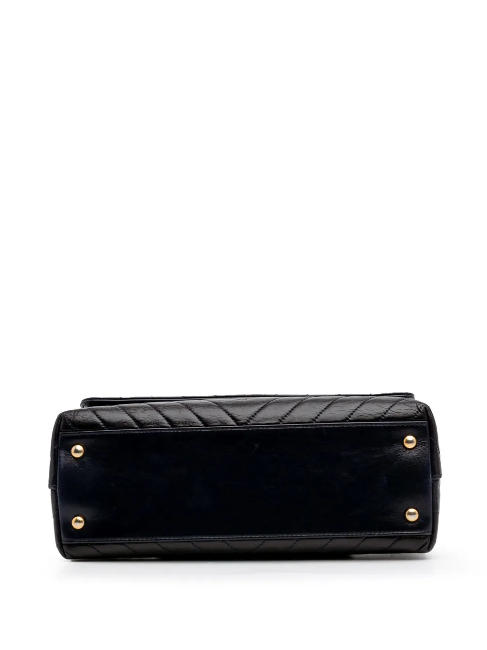 Pre-owned Chanel 2017-2018 Medium Chevron Aged Calfskin Coco Top Handle Bag Satchel In Black