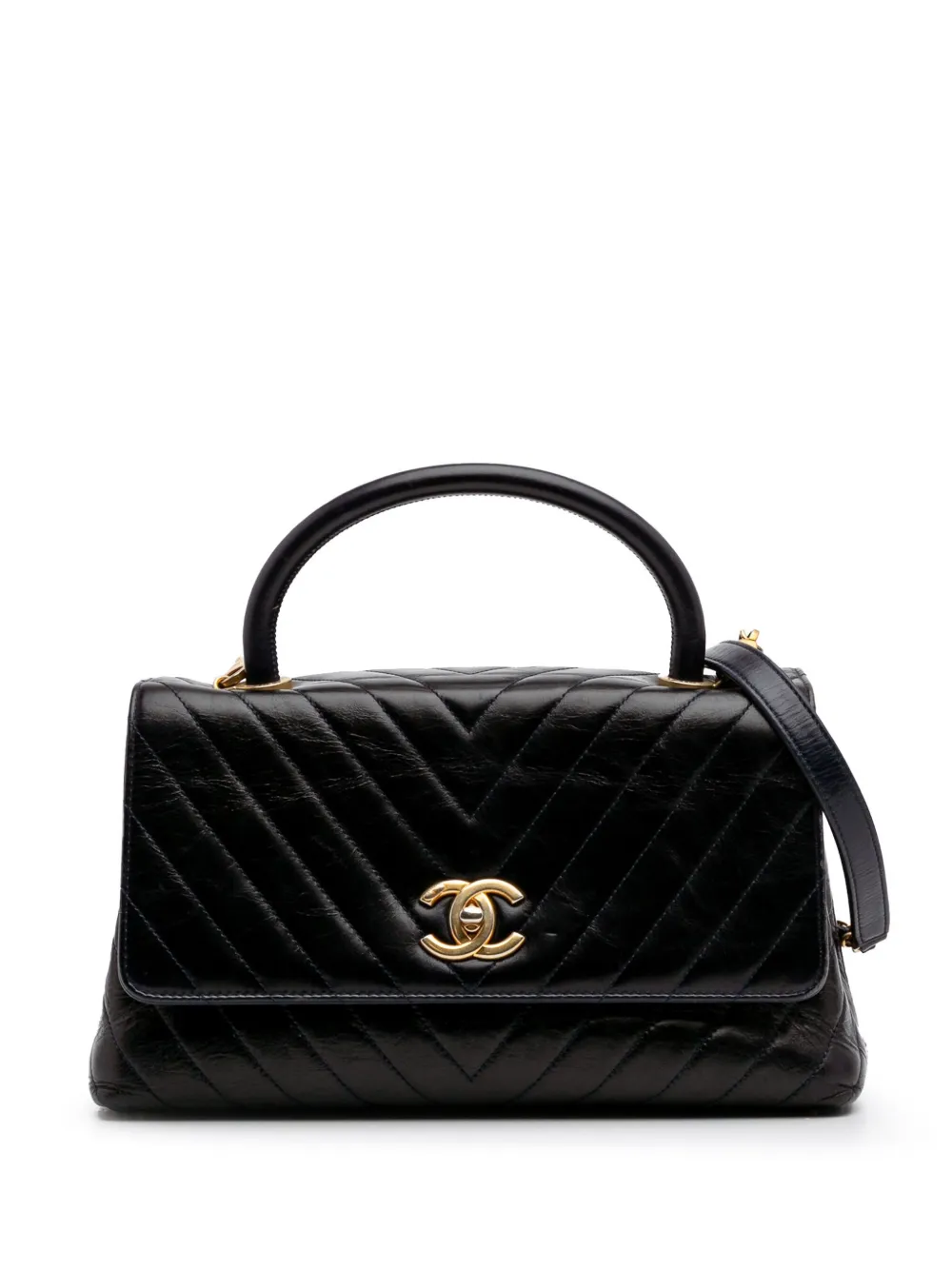 CHANEL Pre-Owned 2017-2018 ミディアム シェブロン エイジドカーフ ココ トップハンドル サッチェルバッグ - CHANEL Pre-Owned 2017-2018 ミディアム シェブロン エイジドカーフ ココ トップハンドル サッチェルバッグ -