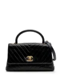 CHANEL Pre-Owned 2017-2018 Medium Chevron Aged Calfskin Coco Top Handle Bag satchel - Black