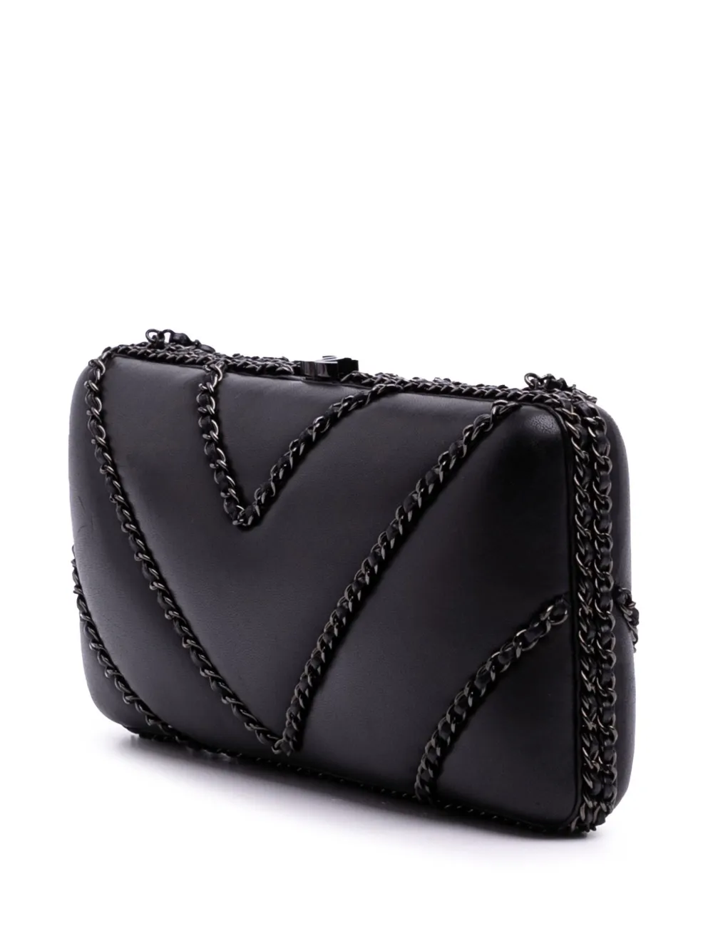 Pre-owned Chanel 2016-2017 Chevron Lambskin Chain Around Clutch On Chain Shoulder Bag In Black