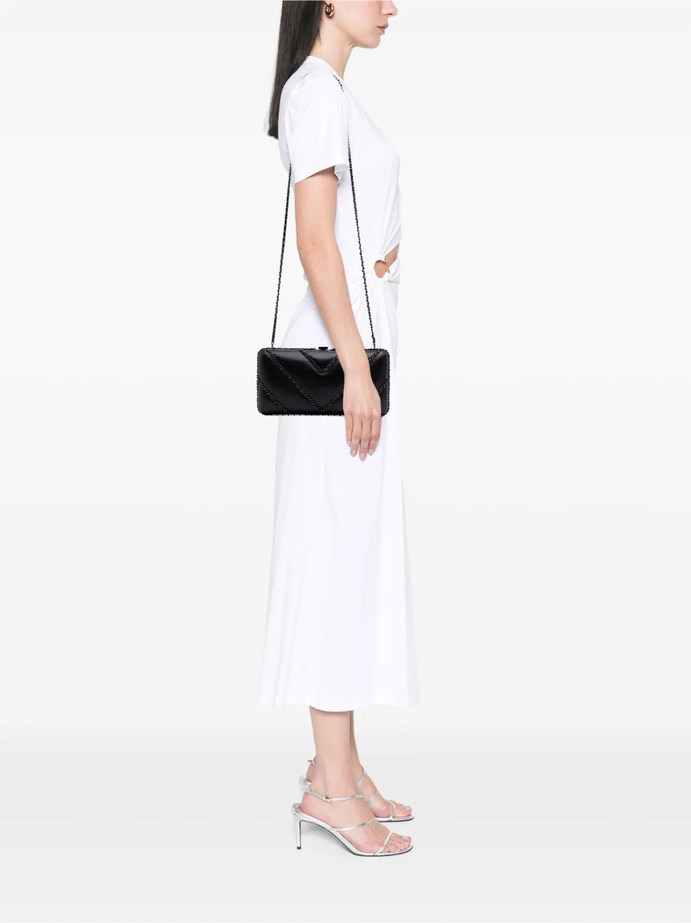 Pre-owned Chanel 2016-2017 Chevron Lambskin Chain Around Clutch On Chain Shoulder Bag In Black