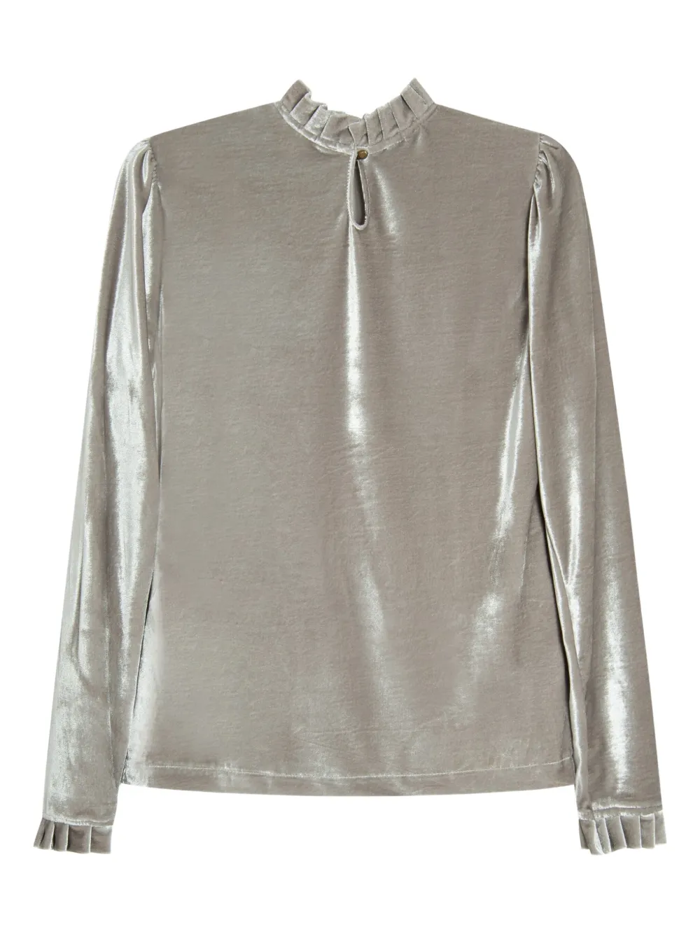 Isolda Fluwelen blouse met ruche hals - Grijs