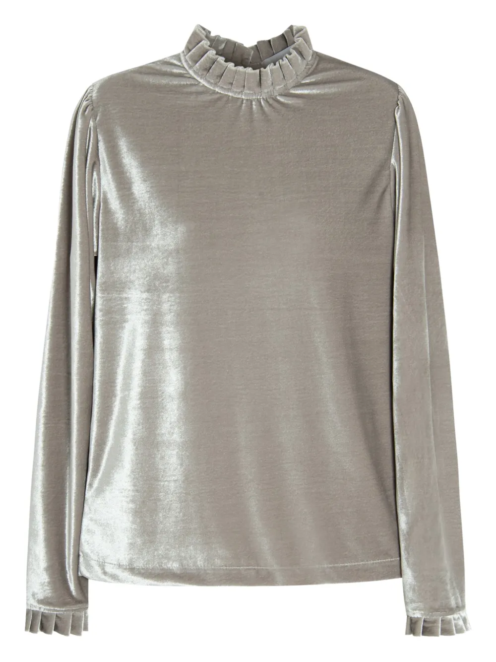 ruffled-neck velvet blouse