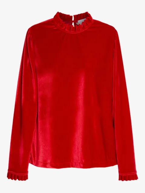 Isolda Blusa Maré de veludo gola alta com babados