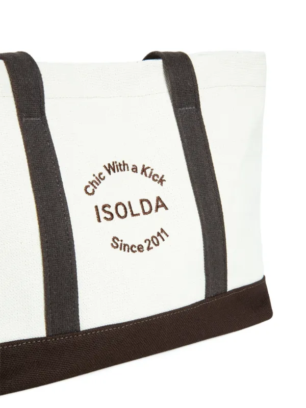 Marrom embroidered cotton tote bag
