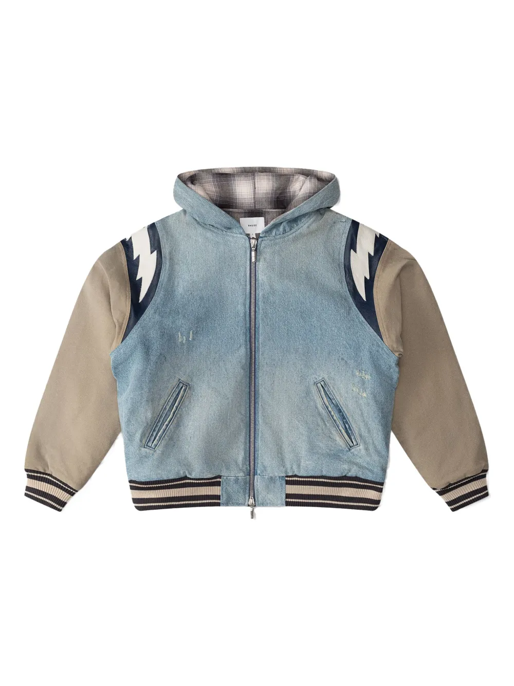 RHUDE Lightning denim hooded bomber jacket Blauw