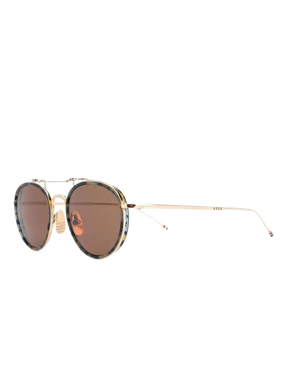 Thom Browne Eyewear Zonnebril met rond montuur en schildpadschild design Blauw