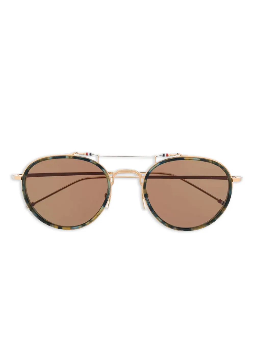 Thom Browne Eyewear Zonnebril met rond montuur en schildpadschild design Blauw
