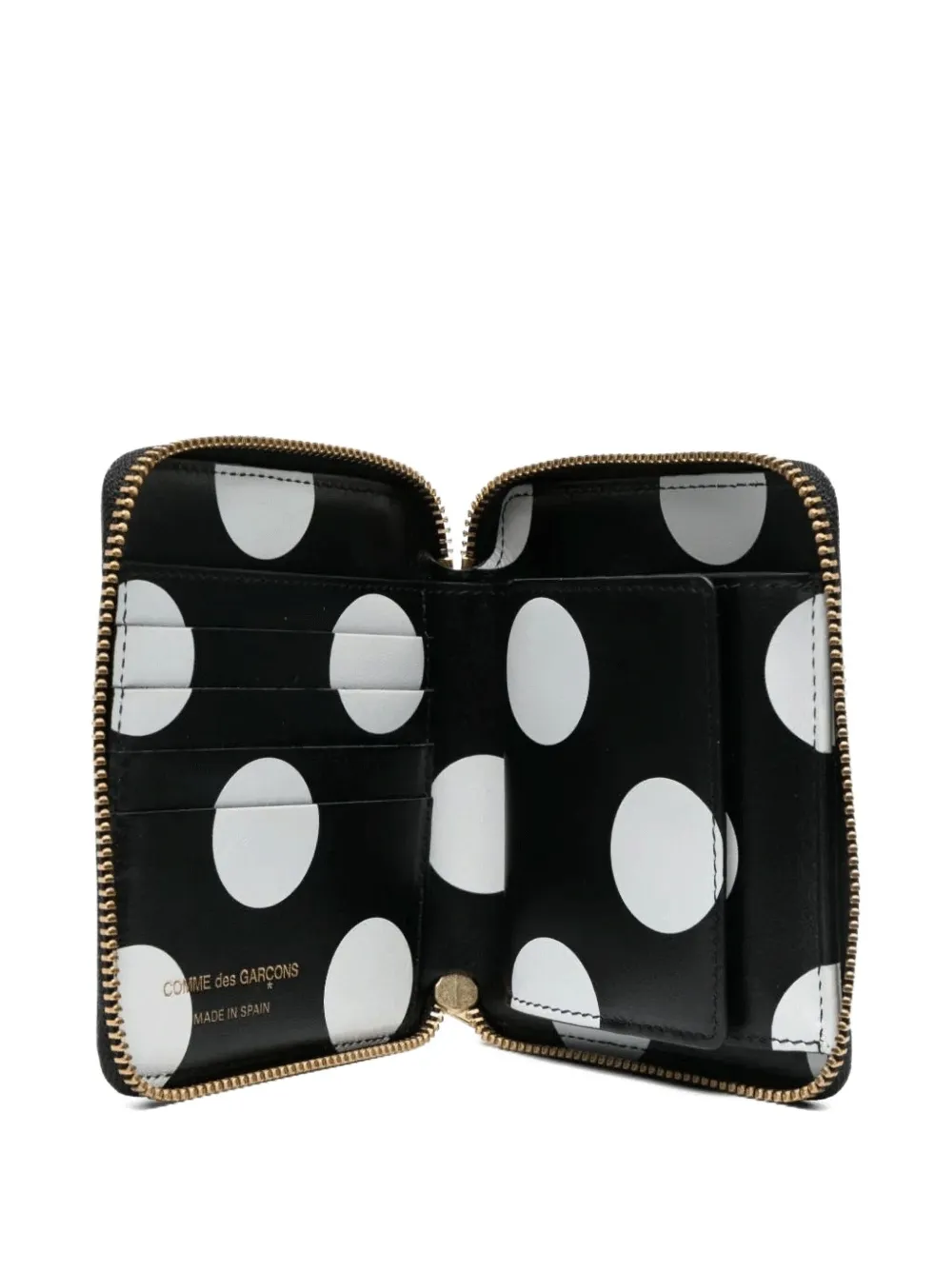Comme Des Garçons Polka-dot Zip-around Wallet In Black