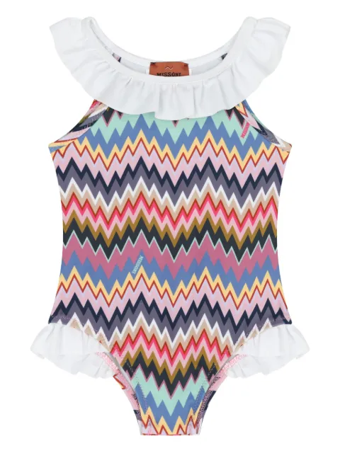 Missoni Kids zigzag-print ruffled swimsuit