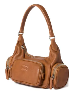 Miu Miu Pocket レザー ショルダーバッグ | ブラウン | FARFETCH JP