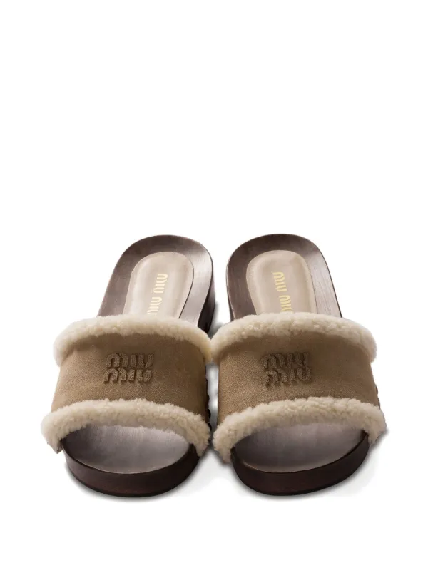 Miu Miu Suede Clog Sandals | Brown | FARFETCH