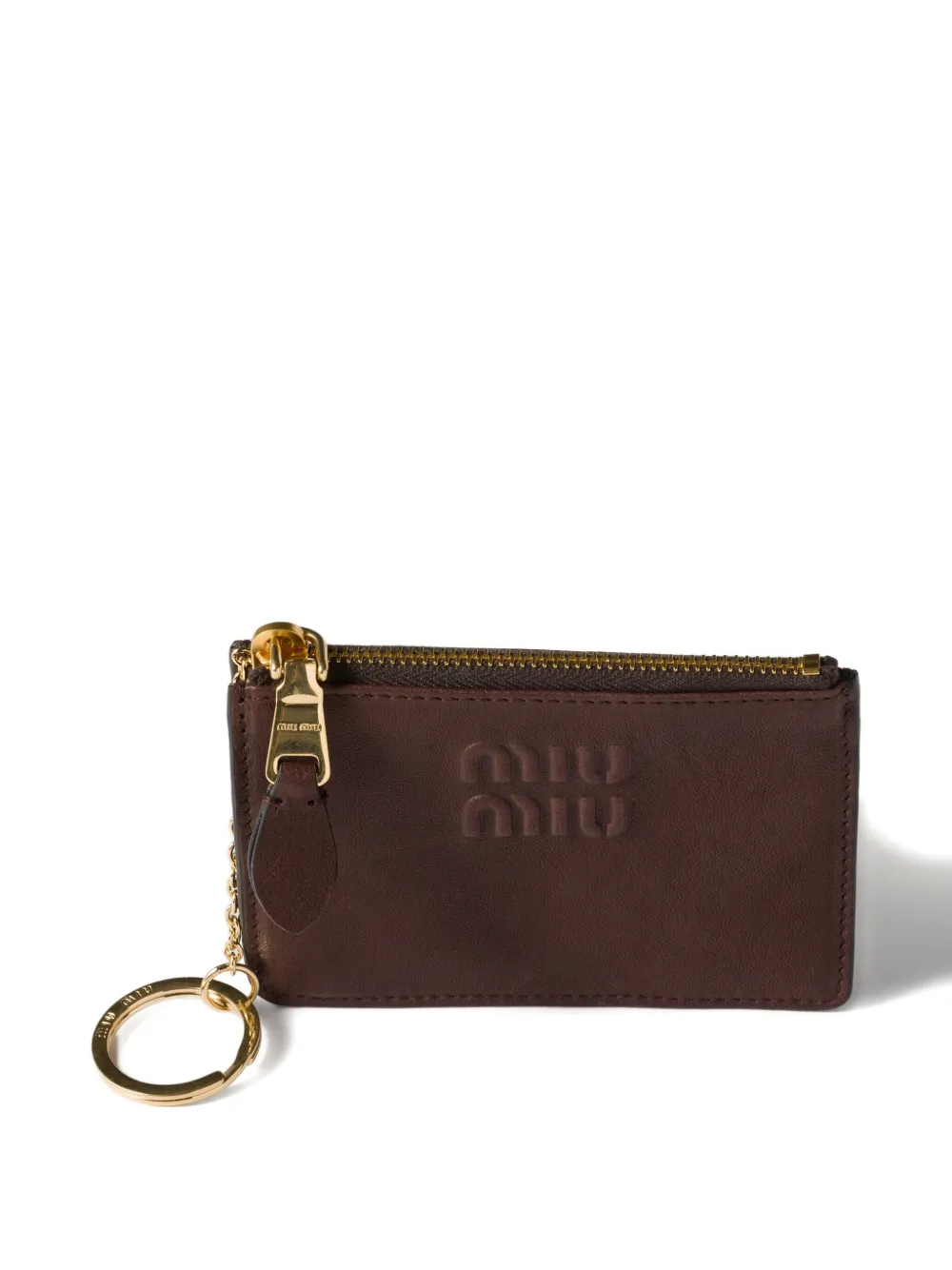 Miu logo-embossed leather cardholder Bruin