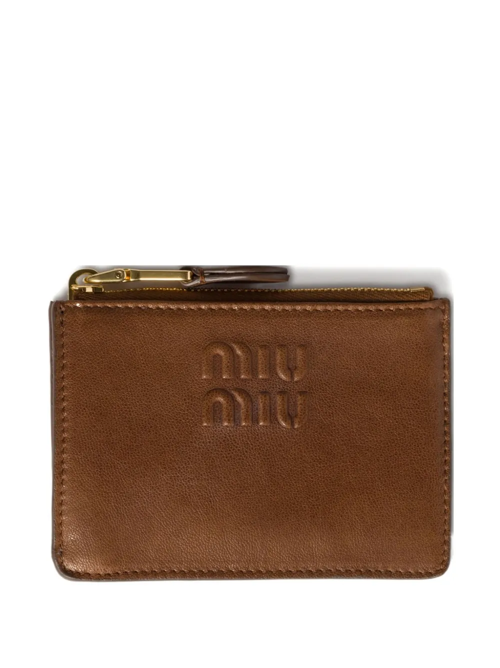 Miu Miu Logo-embossed Leather Card Holder In Brown