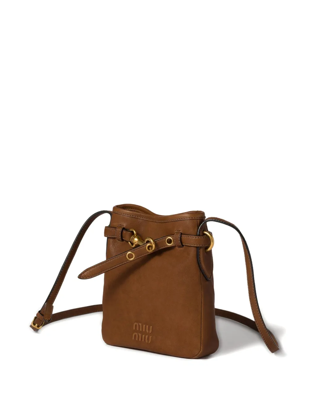 Miu leather strap pouch Bruin