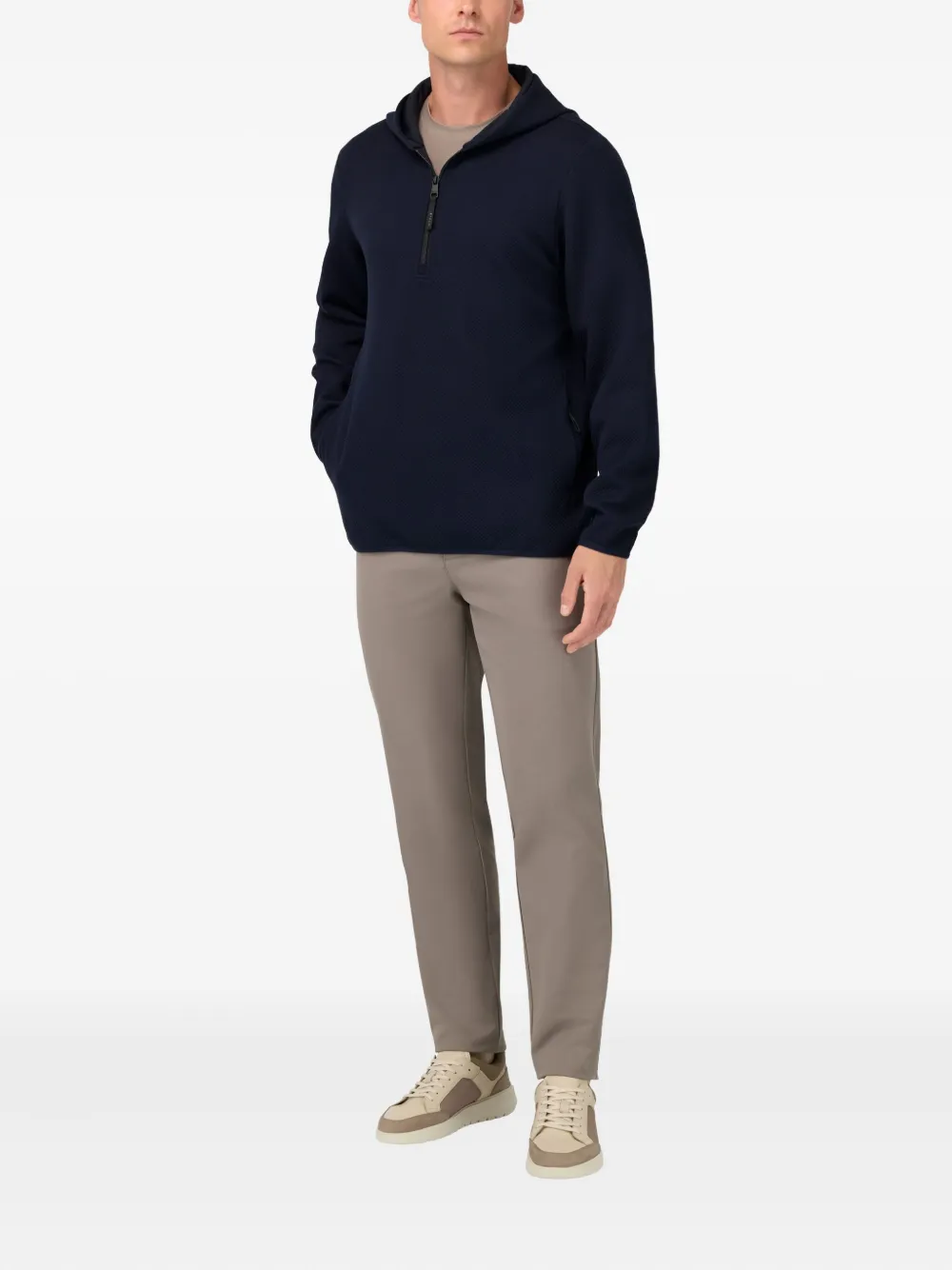 Boggi Milano Sweater met capuchon en halve rits - Blauw