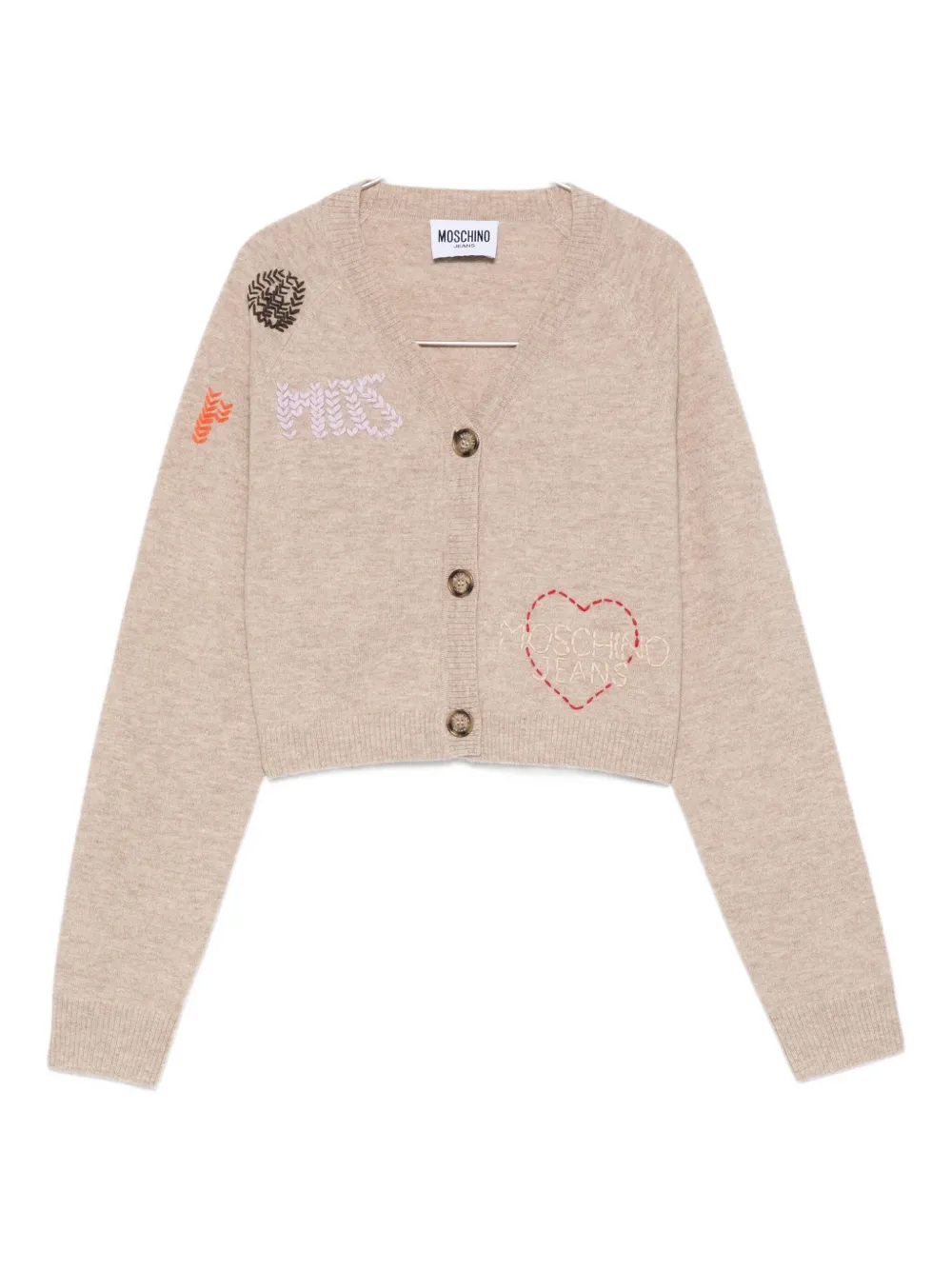 embroidered-logo cardigan