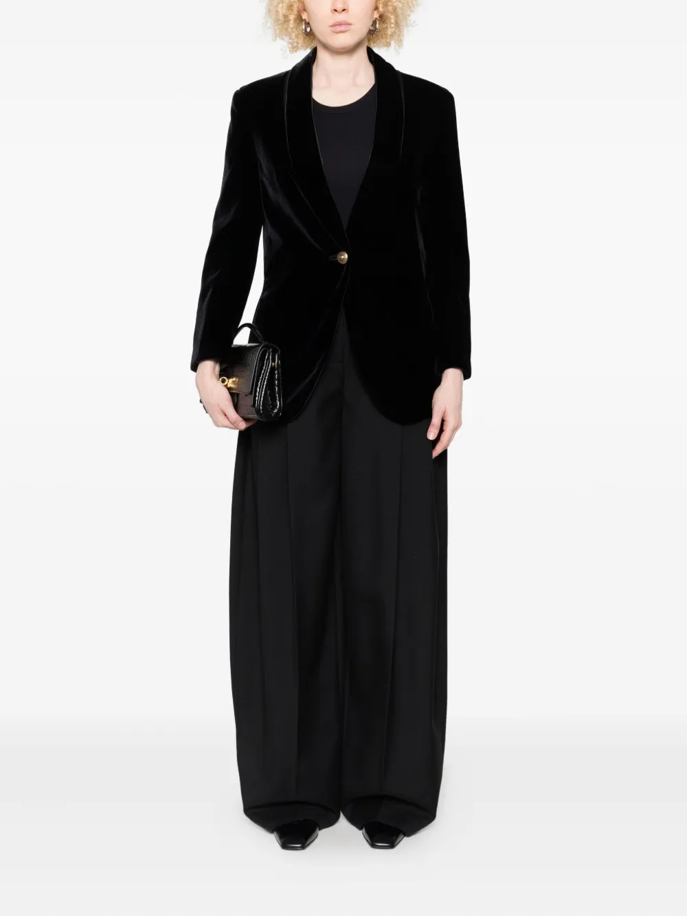 Giorgio Armani Velvet Single-breasted Blazer In Black