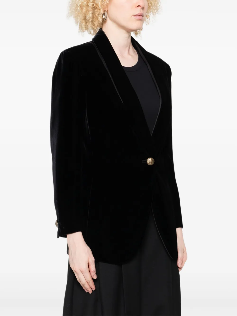Giorgio Armani Velvet Single-breasted Blazer In Black