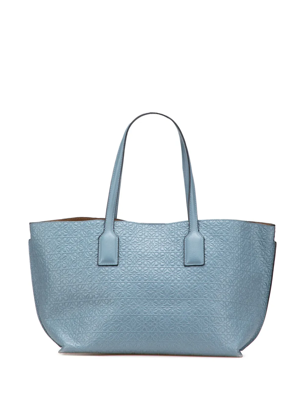 Pre-owned Loewe 2017 Embossed Anagram Leather T Shopper Tote Bag In Blue