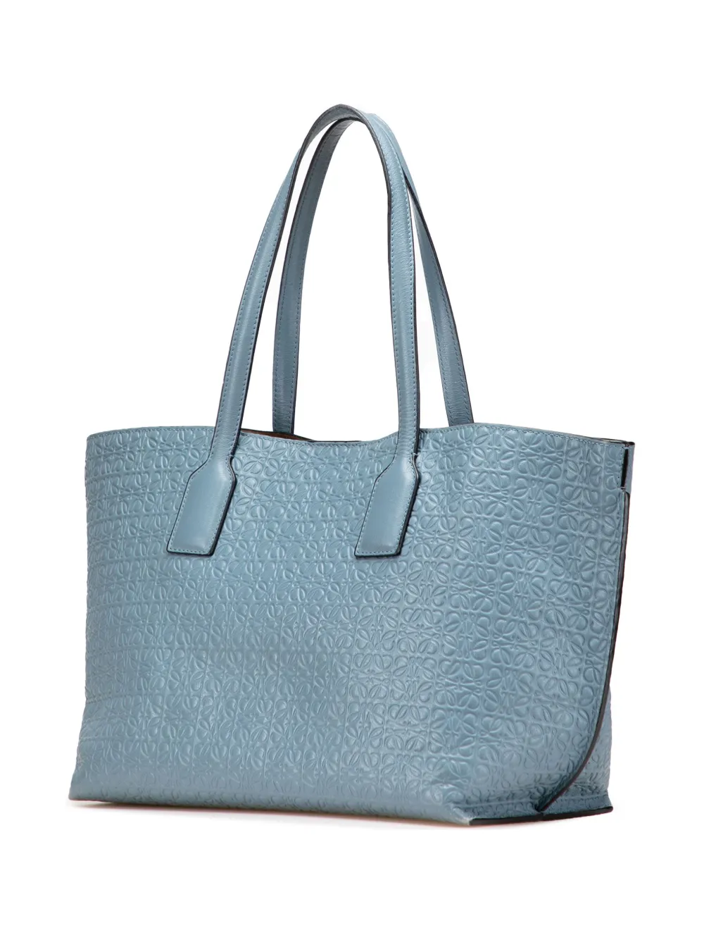 Pre-owned Loewe 2017 Embossed Anagram Leather T Shopper Tote Bag In Blue