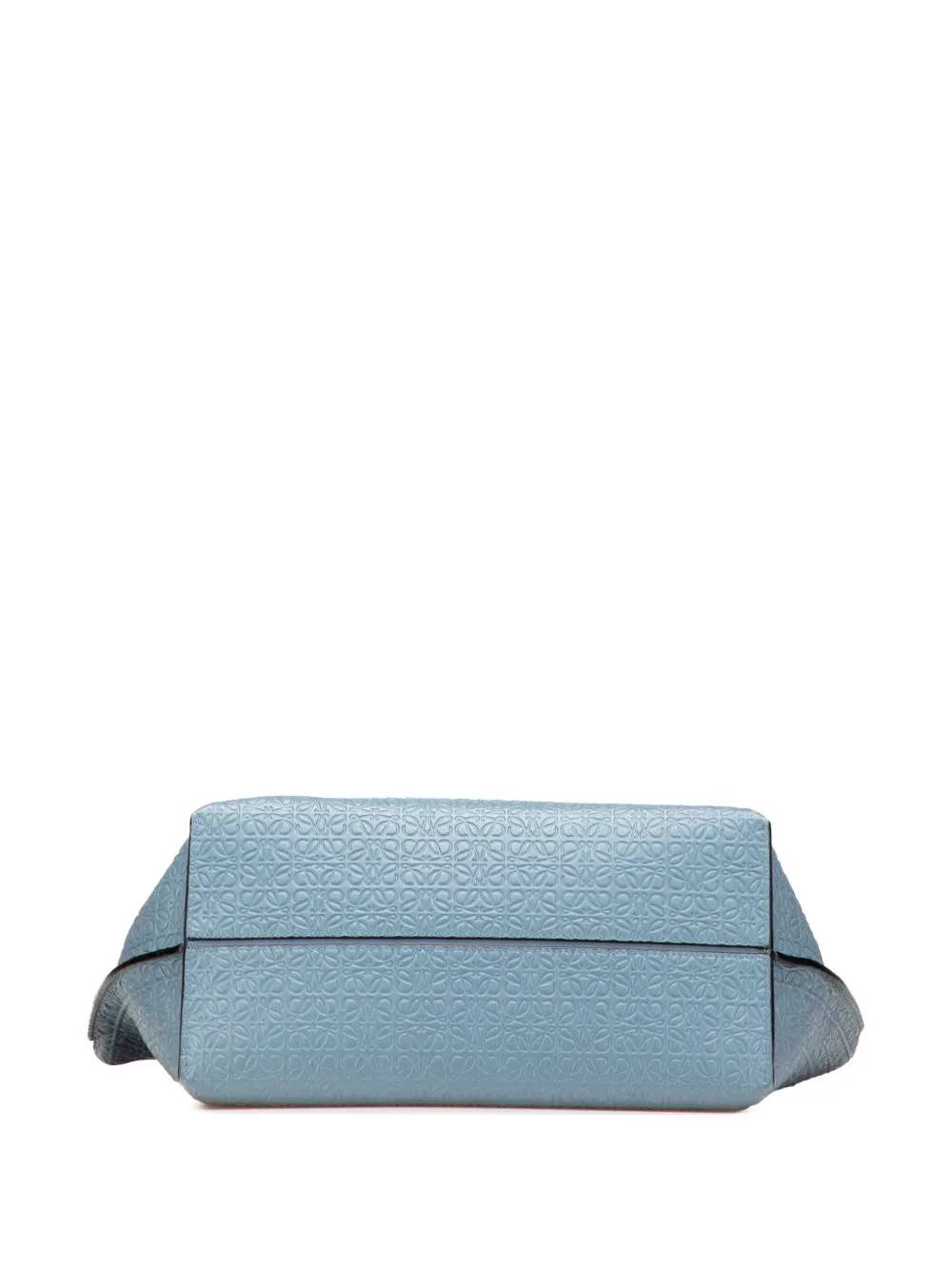 Pre-owned Loewe 2017 Embossed Anagram Leather T Shopper Tote Bag In Blue