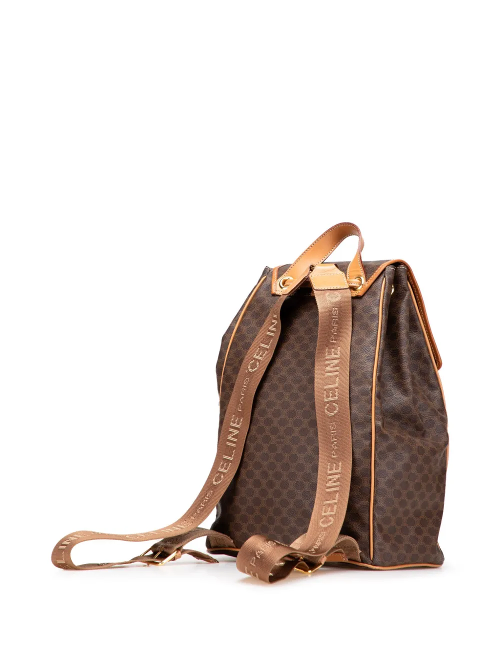 Pre-owned Celine 2018-2025 Macadam Coated Canvas Backpack In Brown