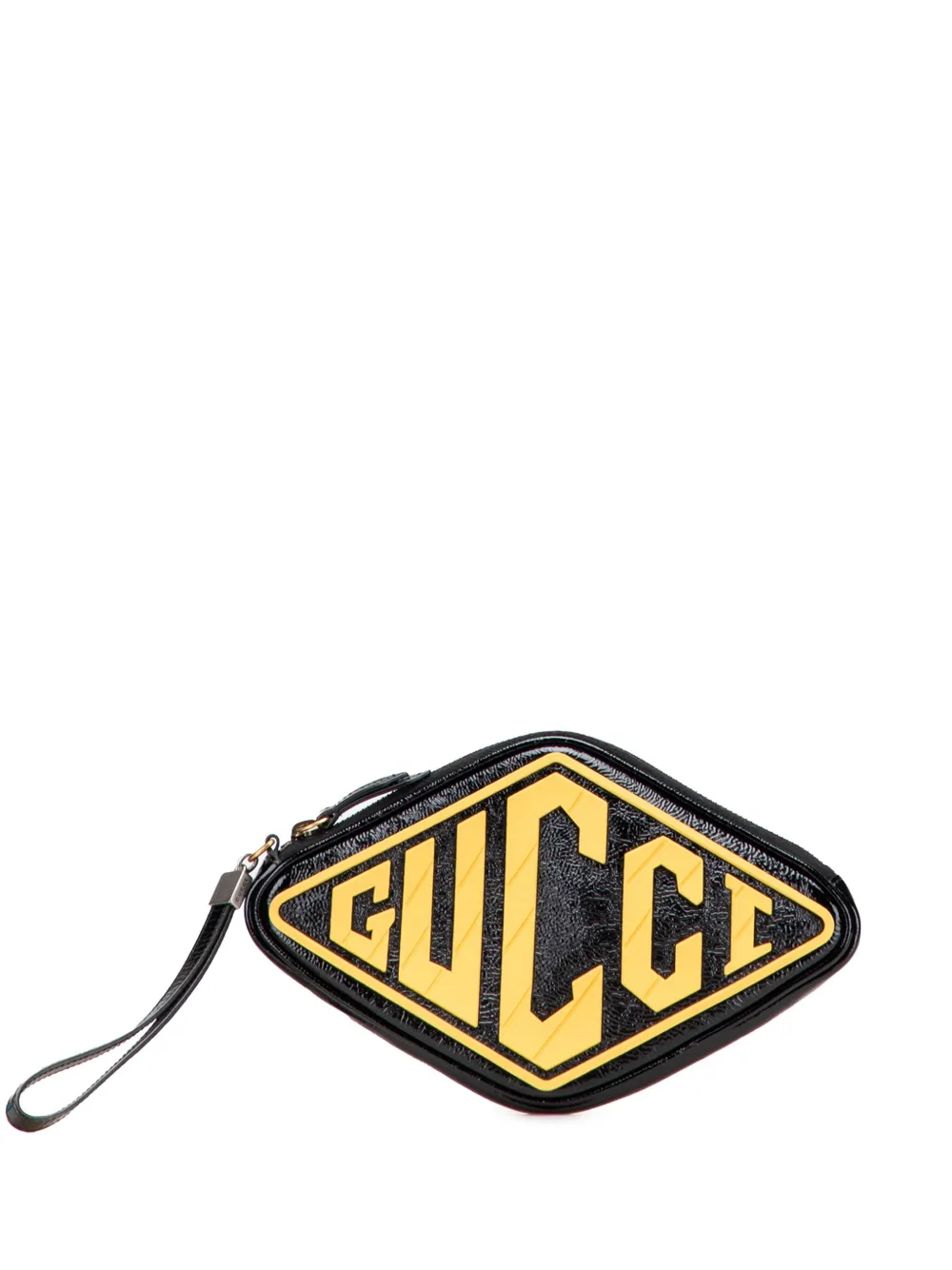 Pre-owned Gucci 2000-2015 Patent And Rubber Game Patch Logo Wristlet Bag Clutch Bag In Black