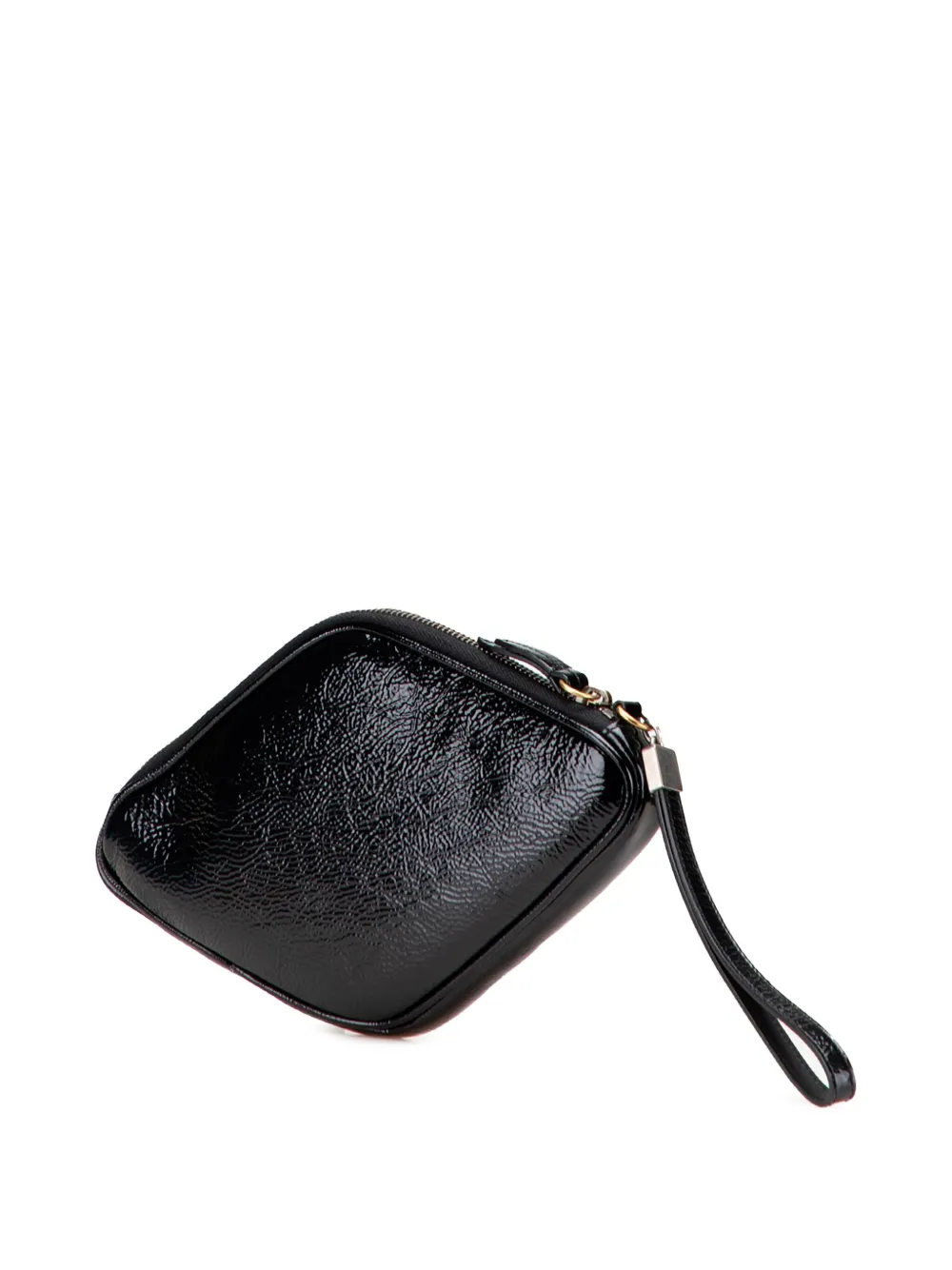 Pre-owned Gucci 2000-2015 Patent And Rubber Game Patch Logo Wristlet Bag Clutch Bag In Black