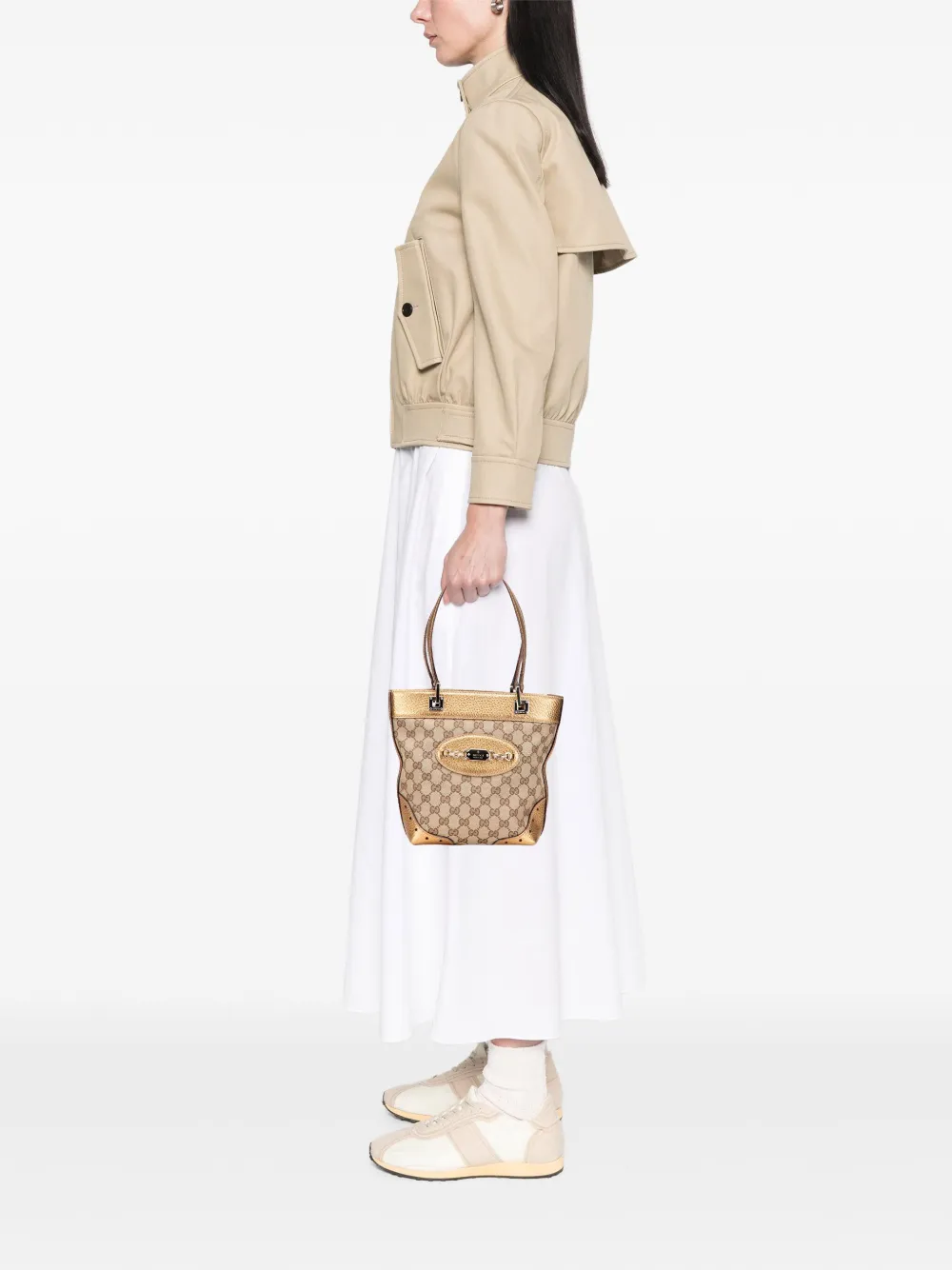 Pre-owned Gucci 2000-2015 Small Gg Canvas Punch Tote Bag In Brown