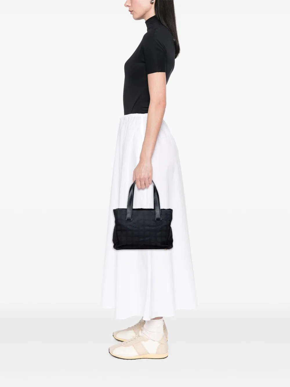 Pre-owned Chanel 2003-2004 Nylon New Travel Line Tote Bag In Black