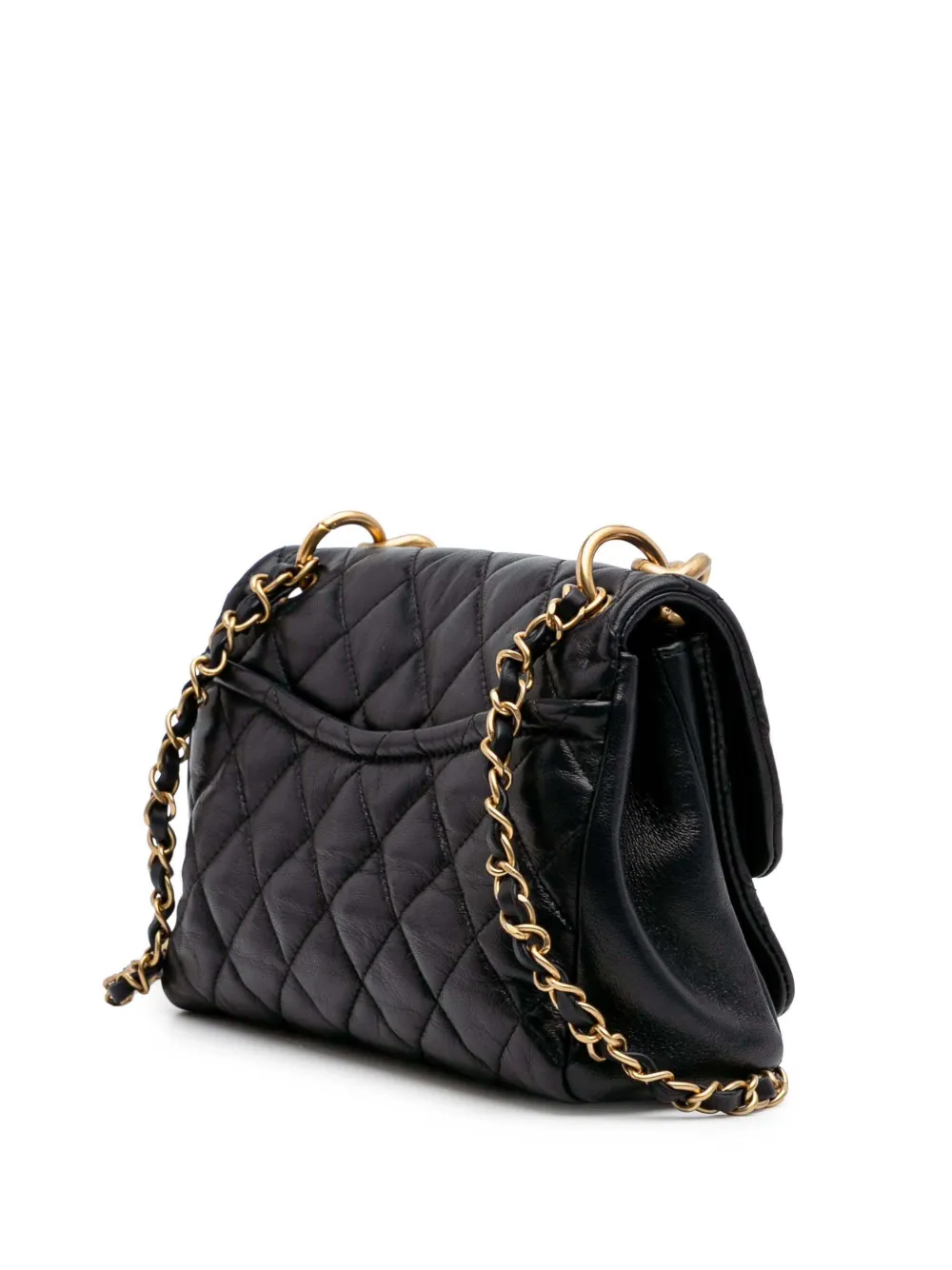 Pre-owned Chanel 2019 Small Quilted Lambskin Chain Link Flap Satchel In Black