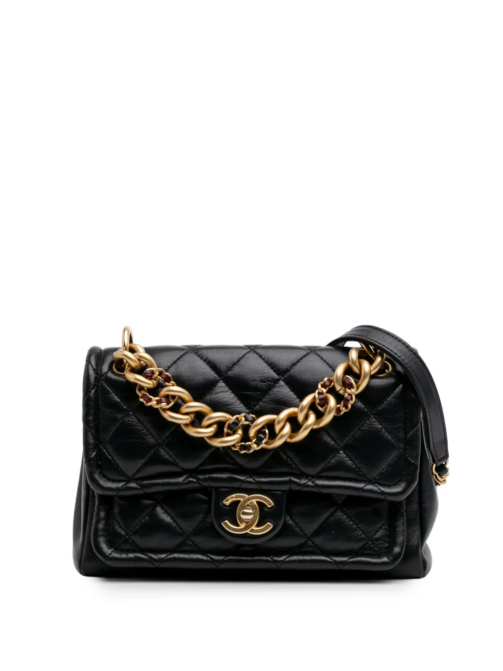 CHANEL Pre-Owned 2019 スモール マトラッセ ラムスキン チェーン フラップ サッチェルバッグ - ブラック CHANEL Pre-Owned 2019 スモール マトラッセ ラムスキン チェーン フラップ サッチェルバッグ - ブラック