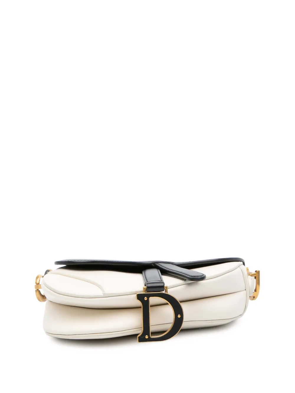 Pre-owned Dior 2024 Mini Bicolor Calfskin Saddle Bag Satchel In Black
