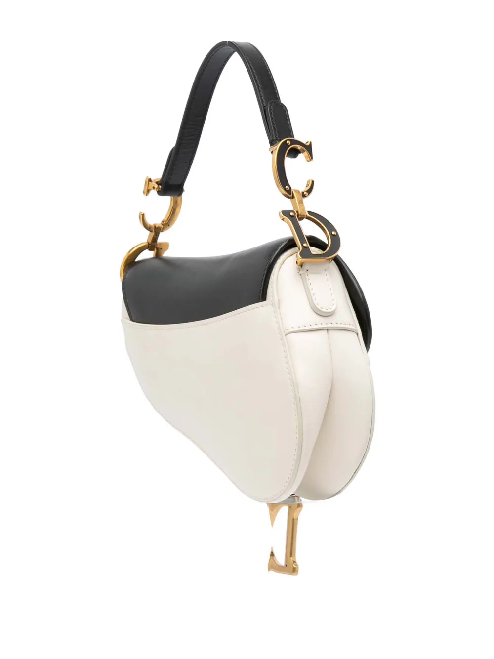Pre-owned Dior 2024 Mini Bicolor Calfskin Saddle Bag Satchel In Black