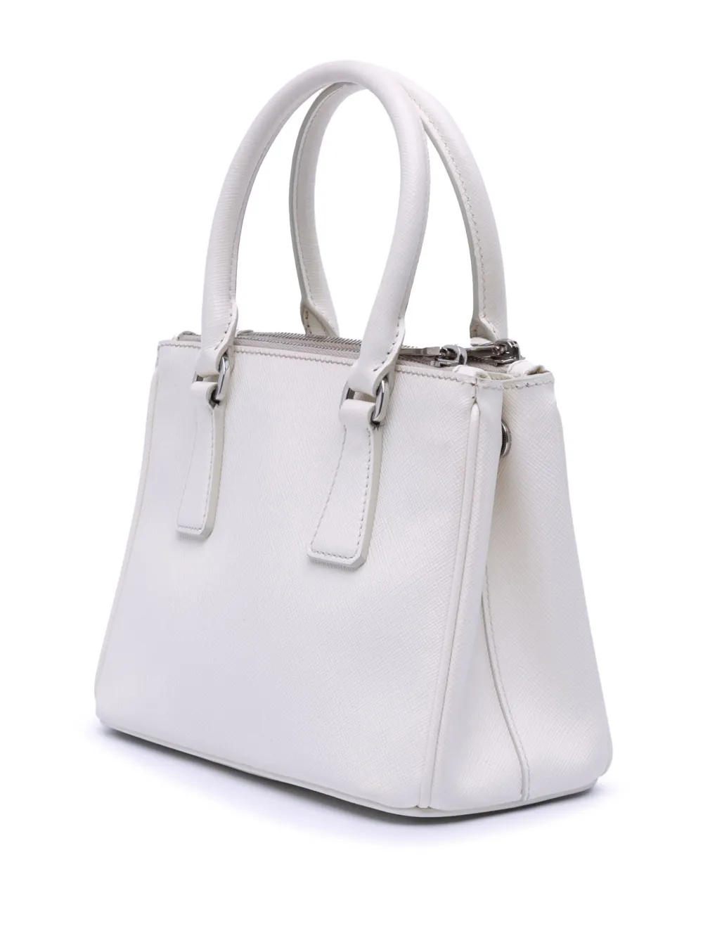 Pre-owned Prada 2000-2025 Mini Saffiano Lux Crystal Embellished Galleria Double Zip Satchel In White