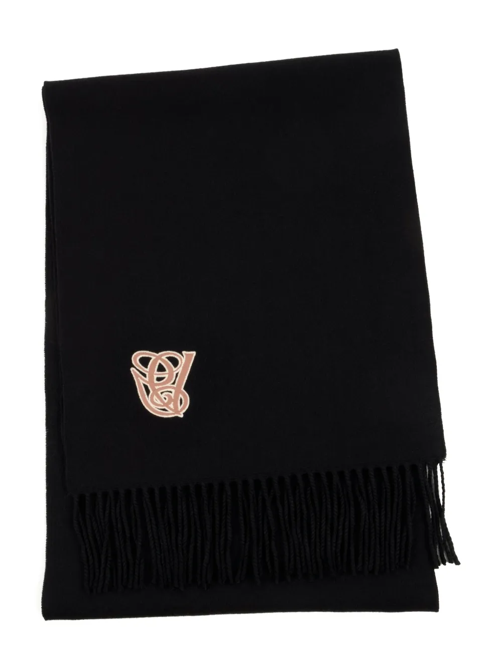 Valentino Garavani logo-patch fringed scarf Zwart