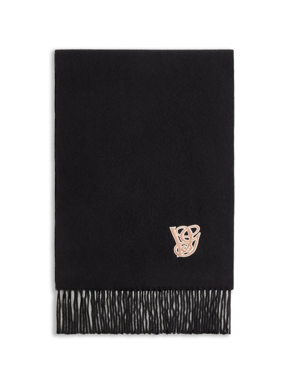 Valentino Garavani logo-patch fringed scarf - Nero