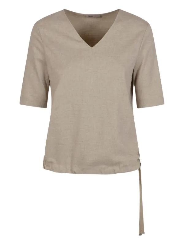 Herno V-neck Side-tie Top in Neutrals